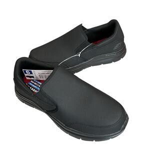 Skechers Work Shoes Mens 9 Black Leather Relaxed Nampa Groton Slip Resistant NEW